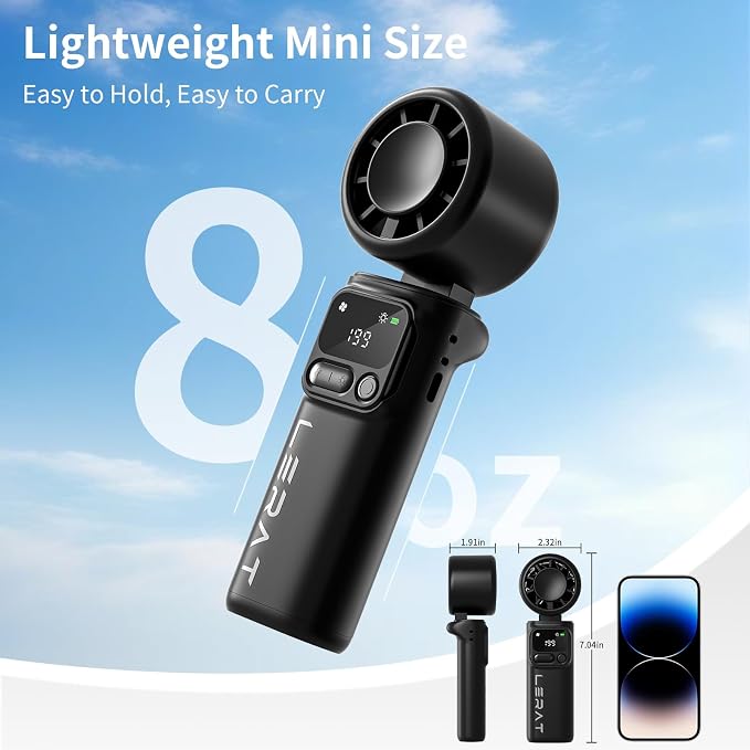 Lerat Portable Handheld Turbo Fan, 5-Speed High Power Mini Fan, 4000mAh - Image 5