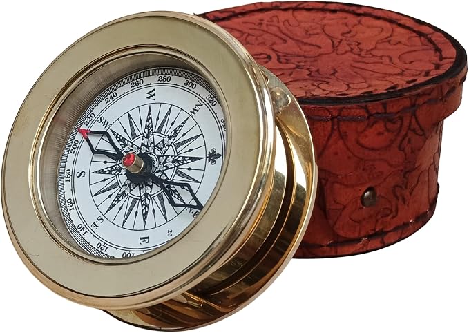 Vintage Brass Compass with Wooden Box – Antique Navigation Compass by SIFAATWORLD
