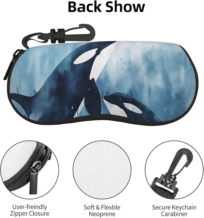 Watercolor Orca Whale Glasses Case Neoprene Portable Zipper Eyeglass Bag - Image 4
