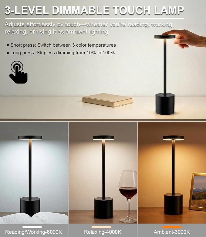 Cordless Table Lamp Set of 2, Rechargeable 5000mAh Battery Operated Outdoor - Image 5