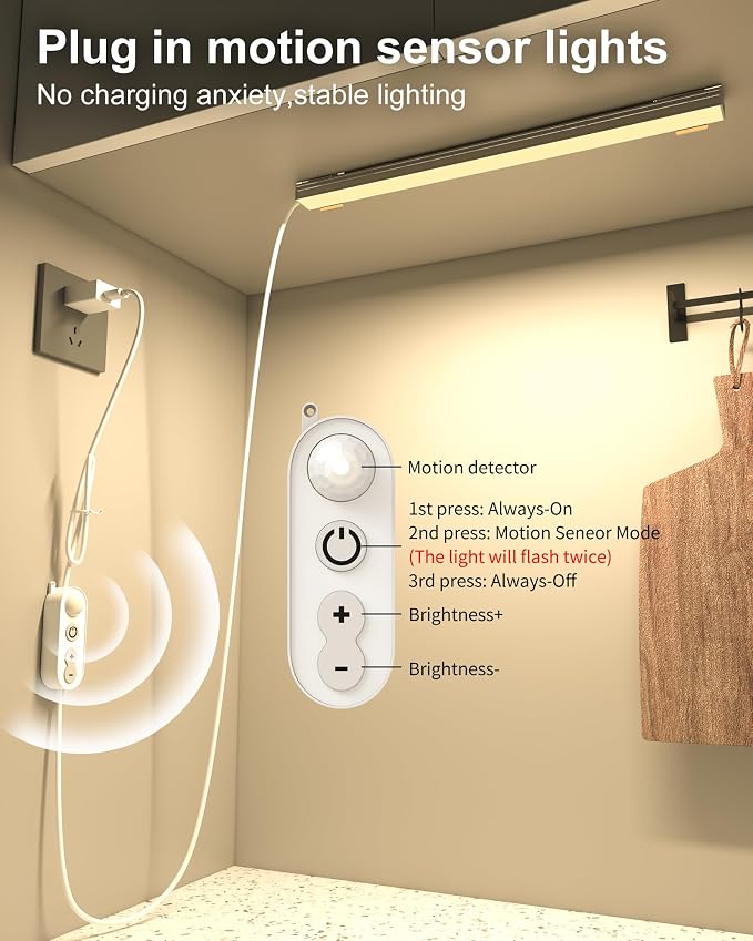 ASOKO Motion Sensor Dimmable Led Under Cabinet Lighting, 12 inches Plug in Led - Image 2