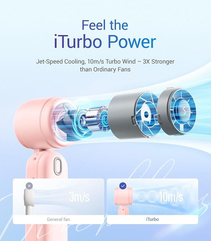 Diveblues Handheld Fan, 30ft/s Mini Portable Turbo Fan, 4000mAh Personal Fan - Image 2