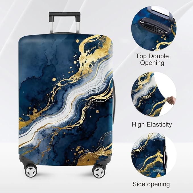 ANNA QUEEN Blue Abstract Marble Travel Luggage Cover -Stretchable Airplane - Image 2