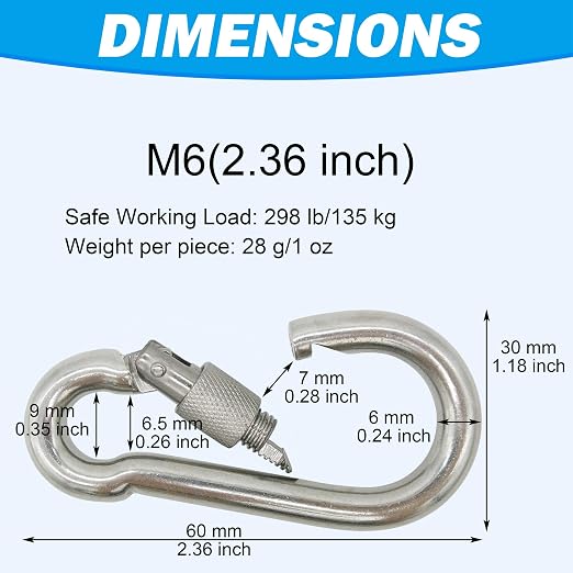 304 Stainless Steel Carabiners -2.36 inch Heavy Duty, Durable & Rust-Free Clips - Image 3