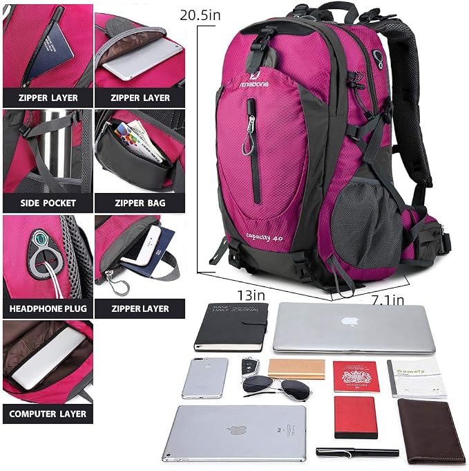 FENGDONG 40L Waterproof Lightweight Outdoor Daypack Hiking, Travel Backpack - Image 3