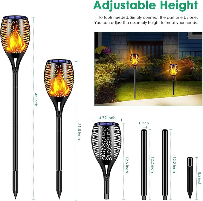 TomCare Solar Lights Outdoor 99 LED Higher & Larger Flickering Flame Solar - Image 2