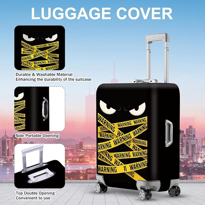ANNA QUEEN Warning Tape Luggage Cover, Funny Eyes and Yellow Tape Design - Image 3