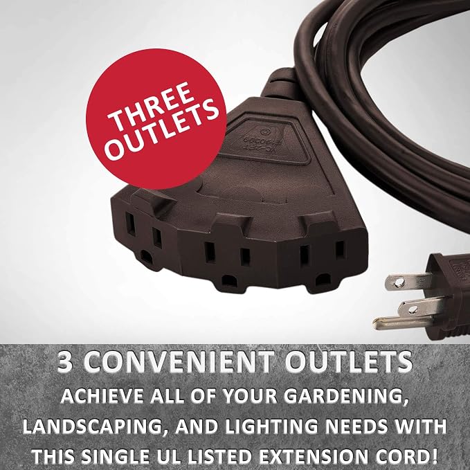 Holiday Lighting Outlet 6-Foot Brown Extension Cord, 3-Prong Indoor & Outdoor - Image 6