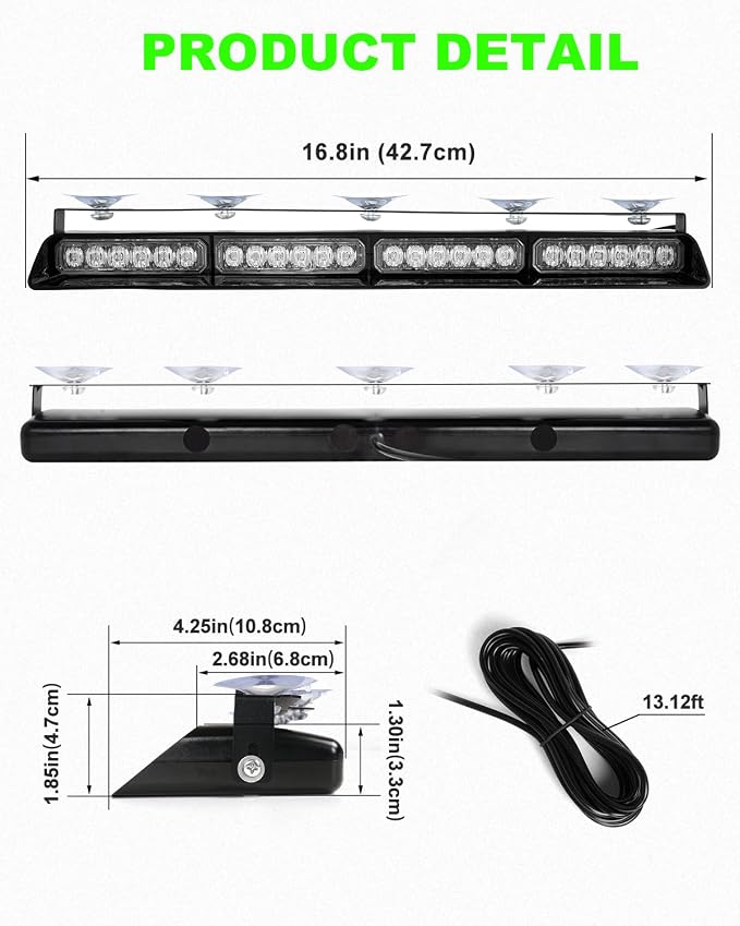 HLauto 6Z4J Emergency Dash Strobe Lights: 2x16.8 inch Green White Safety Lights - Image 7