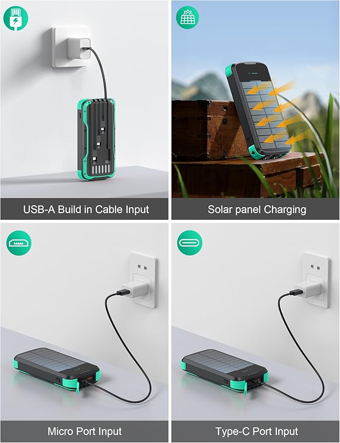 Solar Charger Power Bank, PD 20W Fast Charging External Batter, 40000mAh - Image 5