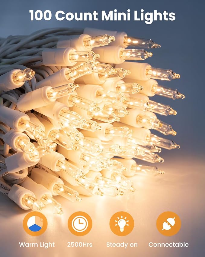 Minetom Clear Christmas Lights Set 100 Count 20 Feet Incandescent Bulb Mini - Image 8