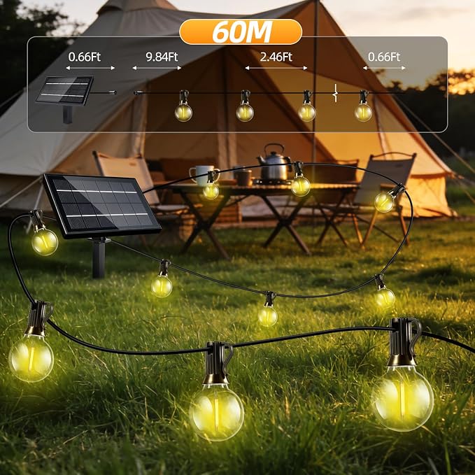 200FT Solar Lights Outdoor Waterproof: G40 60M Shatterproof Bulbs Patio Lights - Image 7