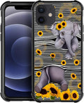for iPhone 11 Case, Cute Little Elephant Sunflower White Line Art Pattern by FKBRCL4U