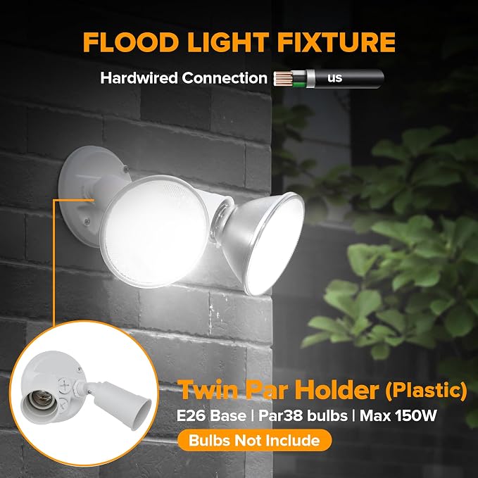 LUTEC 2 Pack Adjustable Twin Par Holder Outdoor Flood Lights, Switch Controlled - Image 3