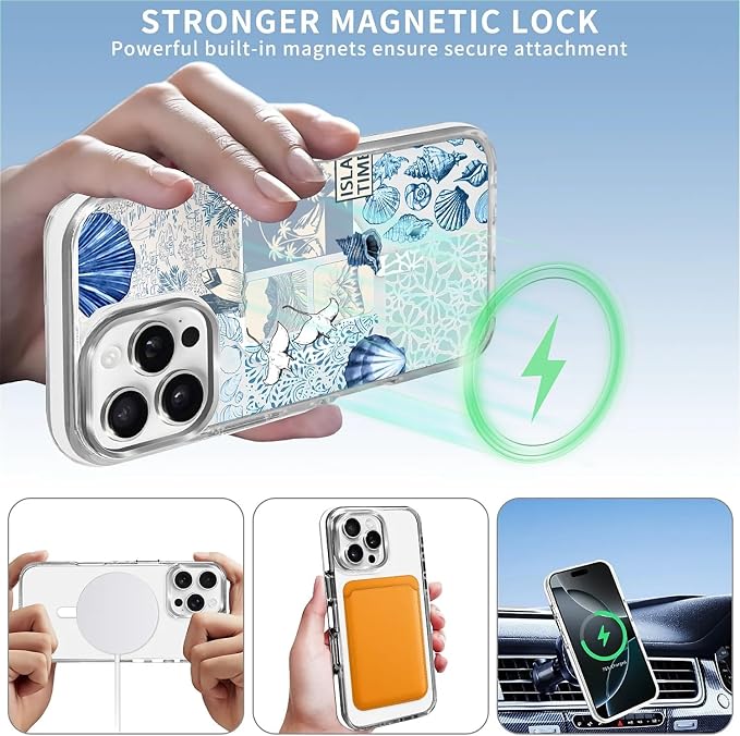 Case for iPhone 16 Pro Max, Sea Life Ocean Waves Seashell Collage Phone Case - Image 3