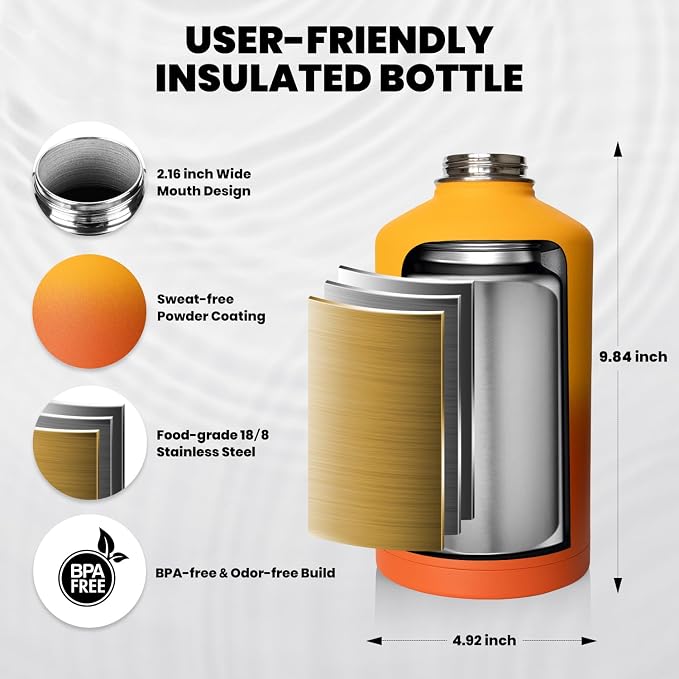 RAYMYLO Insulated Water Bottle 64 oz, Triple Wall Vacuum Stainless Steel - Image 5