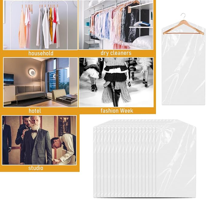20 Pack Garment Bags for Hanging Clothes Plastic Garment Bags Clear Clothes - Image 7