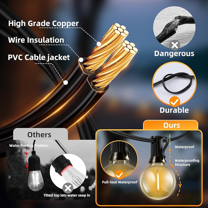 Solar Lights Outdoor Waterproof: G40 10M 33FT Shatterproof Bulbs Patio Lights - Image 7