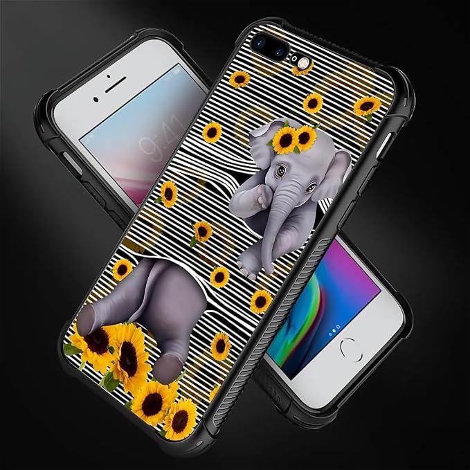 for iPhone 7/8 Case, Cute Little Elephant Sunflower White Line Art Pattern Made - Image 2