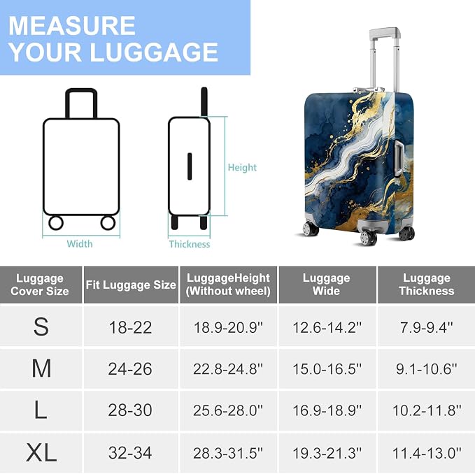 ANNA QUEEN Blue Abstract Marble Travel Luggage Cover -Stretchable Airplane - Image 7
