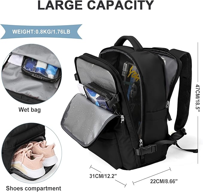 WONHOX Large Travel Backpack Carry on Flight Approved Laptop Work Business - Image 3
