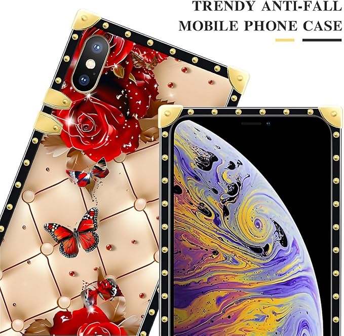 Compatible with iPhone Xs Max Case, Shining Red Rose Butterfly Leather - Image 4