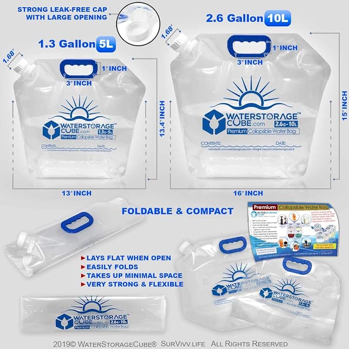 WaterStorageCube Premium Collapsible Water Container Bag, BPA Free Food Grade - Image 3