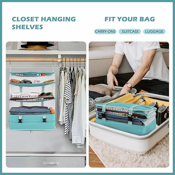 Surblue Hanging Closet Storage Bag Collapsible 3-Shelf Washable Oxford Fabric - Image 3