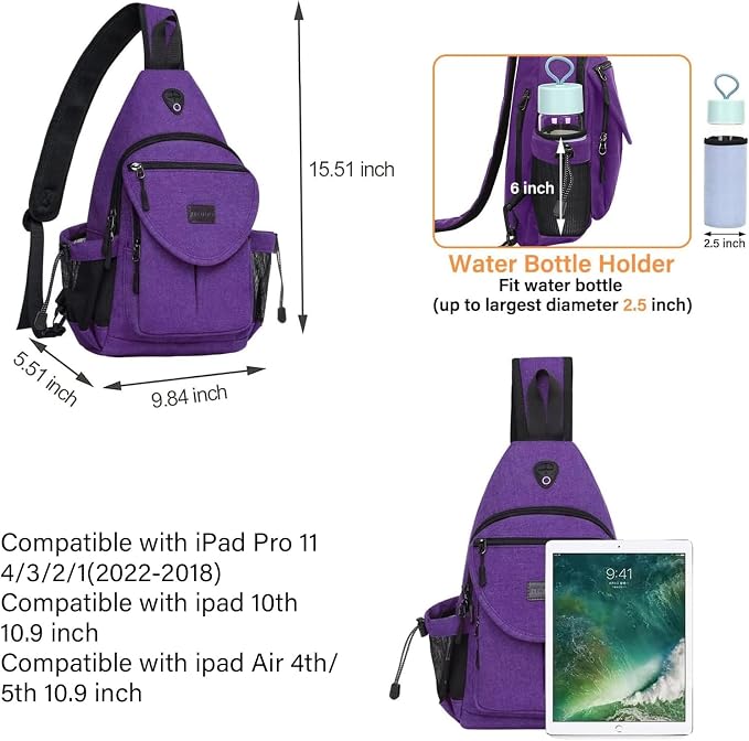 MOSISO Sling Backpack, Canvas Crossbody Hiking Daypack Bag - Image 2