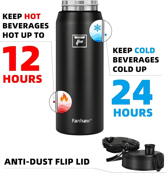 Fanhaw 24 oz Insulated Stainless Steel Water Bottle - Image 3