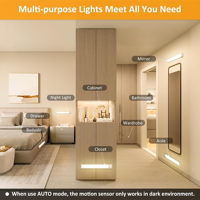 51-LED Motion Sensor Under Cabinet Lighting, 12-inch Magnetic Rechargeable - Image 5