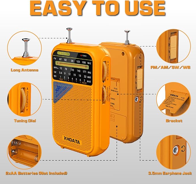 XHDATA D221 NOAA Weather Radio Portable AM FM Shortwave Radio Receiver - Image 5