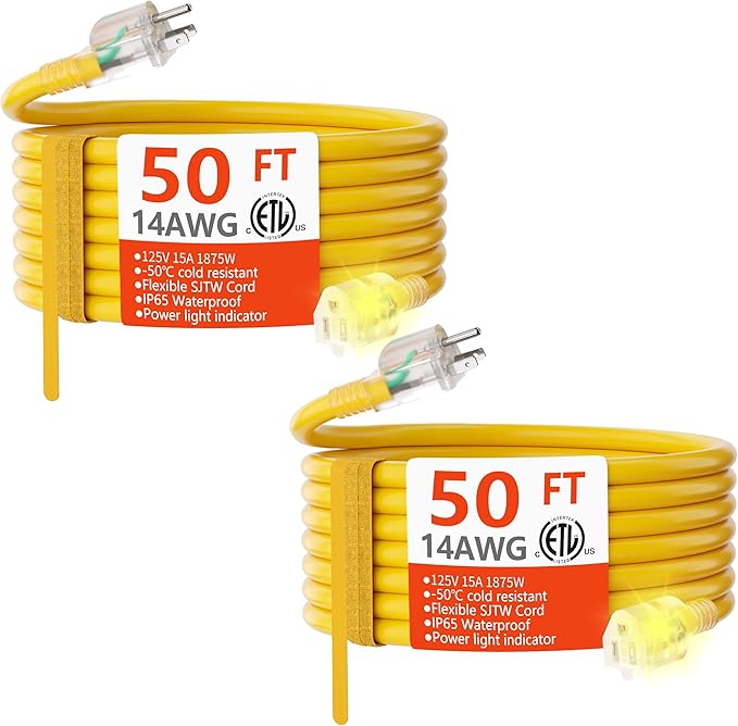 HUANCHAIN 50 ft 2 Pack 14/3 Gauge Heavy Duty Outdoor Extension Cord Waterproof by huanchain