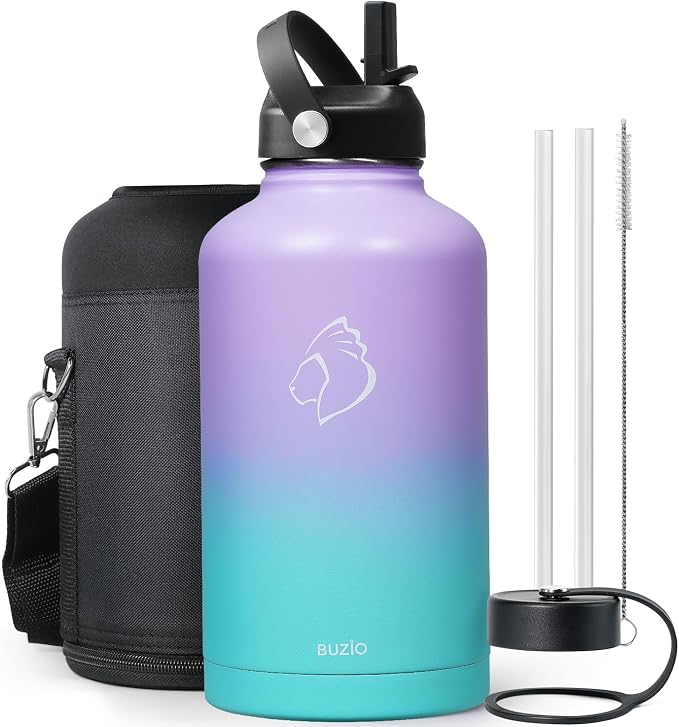 BUZIO 64oz Insulated Water Bottle Stainless Steel Double Wall Leak Proof Half by BUZIO