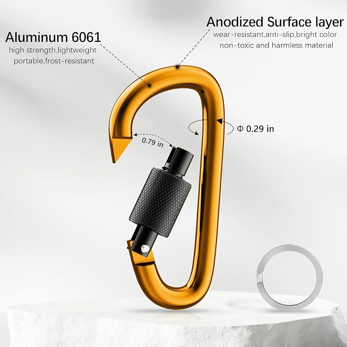 sprookber 3" Locking Carabiners | Keychain Carbineers D Ring Key Clip Spring - Image 4