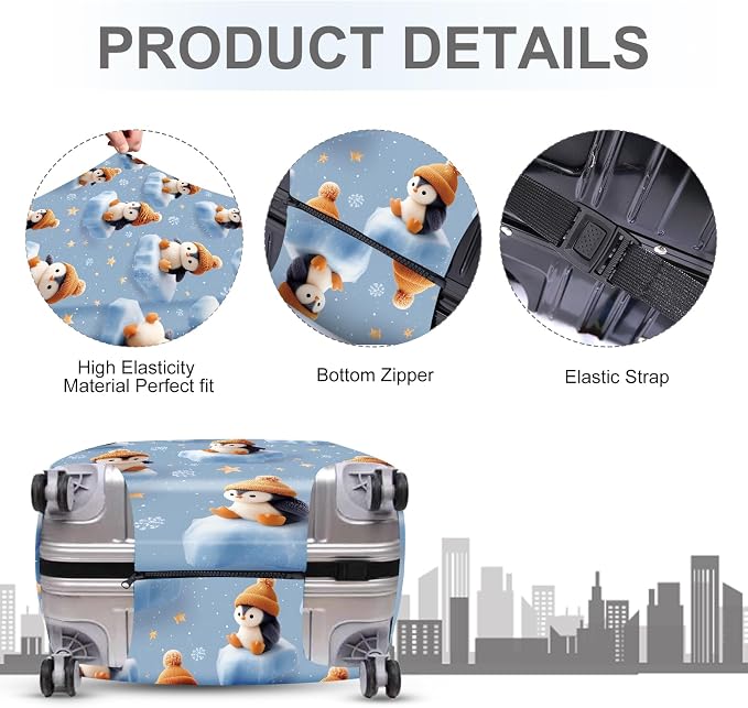 ANNA QUEEN Winter Penguin Luggage Cover, Cute Penguin on Ice Pattern Suitcase - Image 4