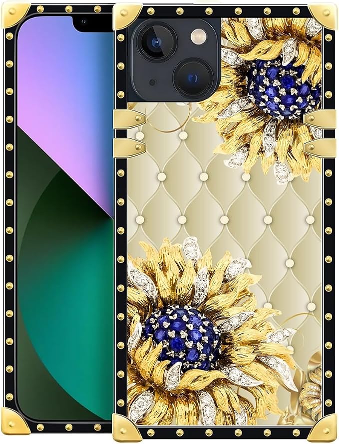 Compatible with iPhone 13 Case, Sunflower Diamonds Leather Luxury Golden by Unknown