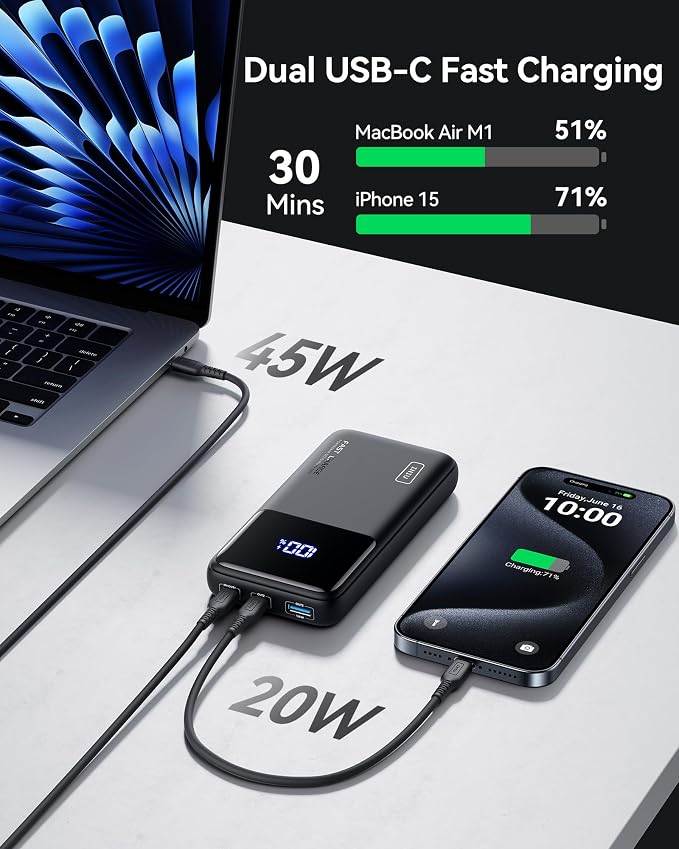 INIU 20000mAh Laptop Power Bank, Compact 65W PD Dual Fast Charging Portable - Image 4