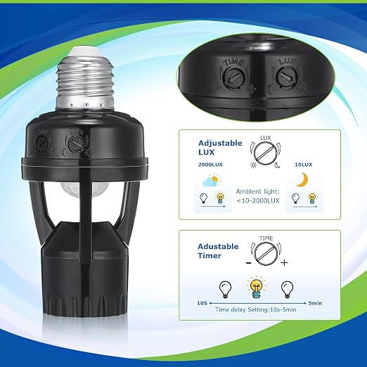 Hortsun 3 Pcs Motion Sensor Light Socket Smart Screw in Light Bulb Outlet - Image 5