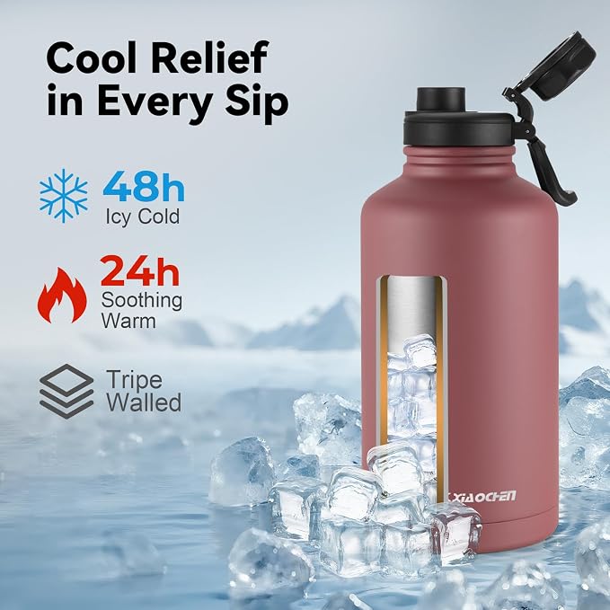 KXIAOCHEN Insulated Water Bottle, Stainless Steel Water Bottle, 2 Lids - Image 2