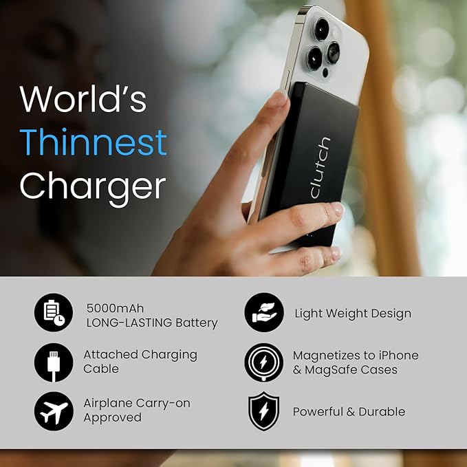 Clutch Pro – World's Thinnest iPhone Charger – Portable Power Bank 5000mAh – - Image 6