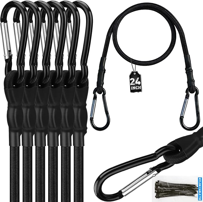 6 Piece 24 Inch Carabiner Bungee Cords by ELEAD