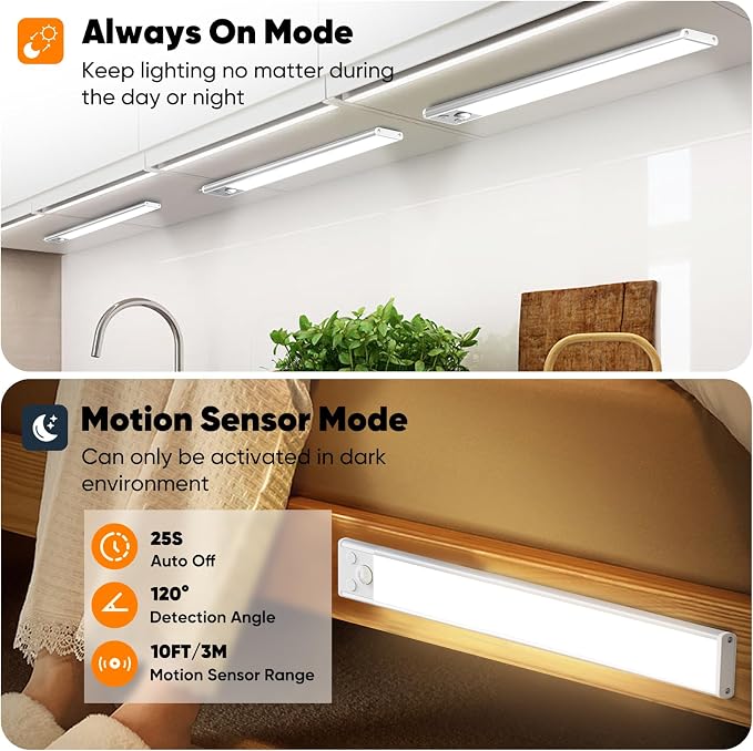 Brightever Under Cabinet Lights, 14inch Rechargeable Battery Operated Motion - Image 5