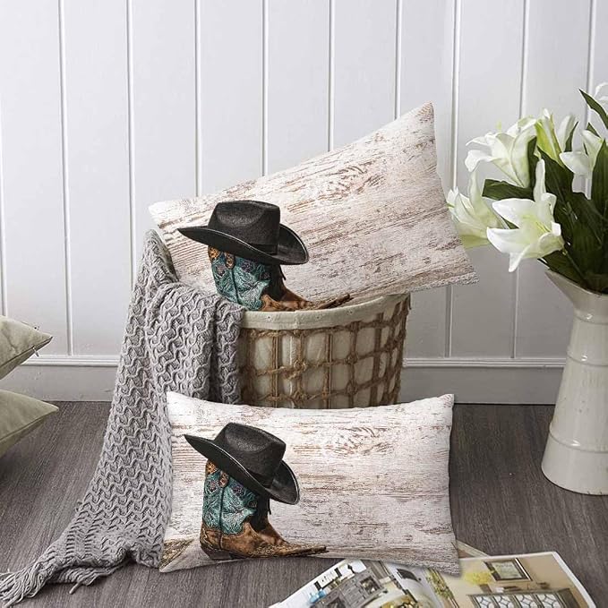 Western Cowboy Embroidered Boots Hat 12 X 20 Throw Pillow Covers Set of 2 - Image 6