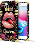 Compatible with iPhone 8 7 SE Case, Glitter Red Rose Queen Leopard Lipstick by Unknown