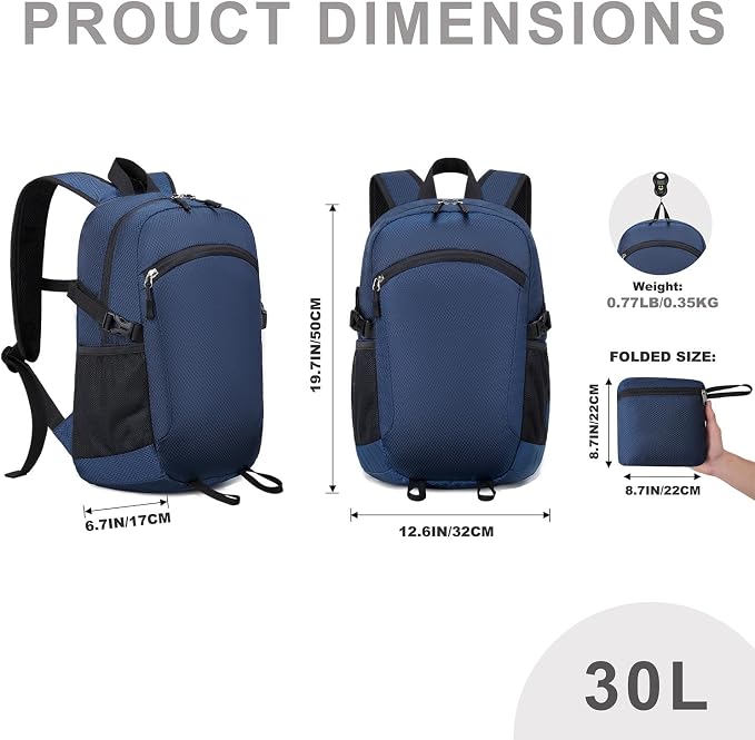Lightweight Hiking Backpack 30L Packable Foldable Daypack Collapsible Travel - Image 7