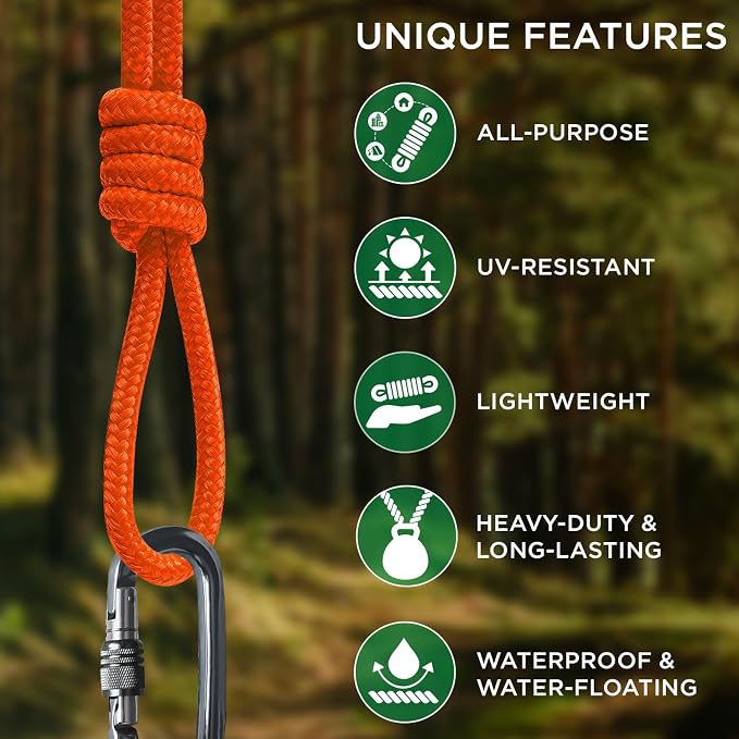 TECEUM Rope – 150 Feet x 1/4 Inch – Orange – Strong All-Purpose Utility Rope – - Image 4