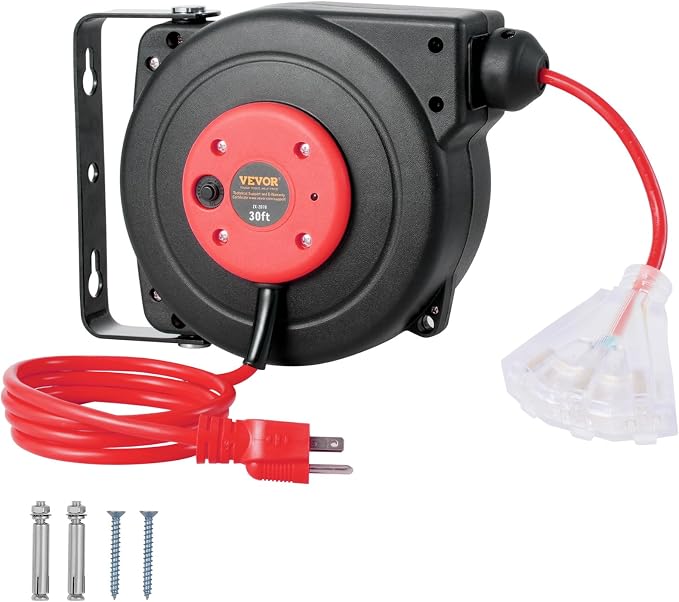VEVOR Retractable Extension Cord Reel, 30 FT, Heavy Duty 16AWG/3C SJTOW by VEVOR