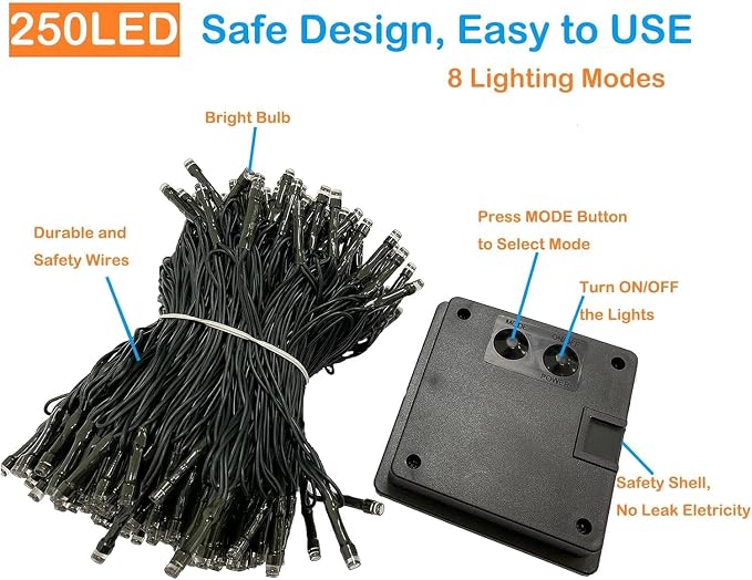 Solar Christmas String Lights Outdoor Waterproof 2PK 500LED 180FT Twinkle Lights - Image 5