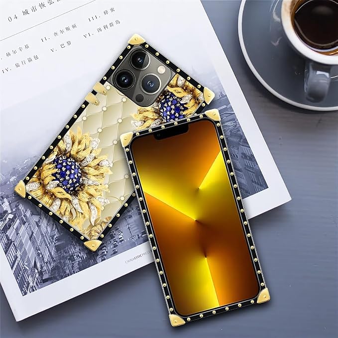 Compatible with iPhone 13 Pro Case, Sunflower Diamonds Leather Luxury Golden - Image 6